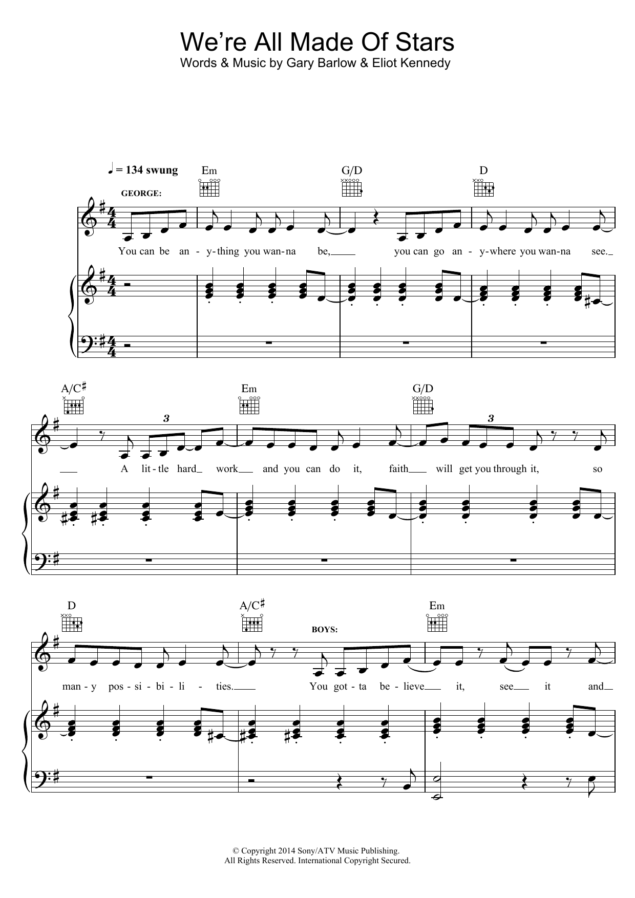 Gary Barlow We're All Made Of Stars (from 'Finding Neverland') Sheet Music Notes & Chords for Piano, Vocal & Guitar (Right-Hand Melody) - Download or Print PDF