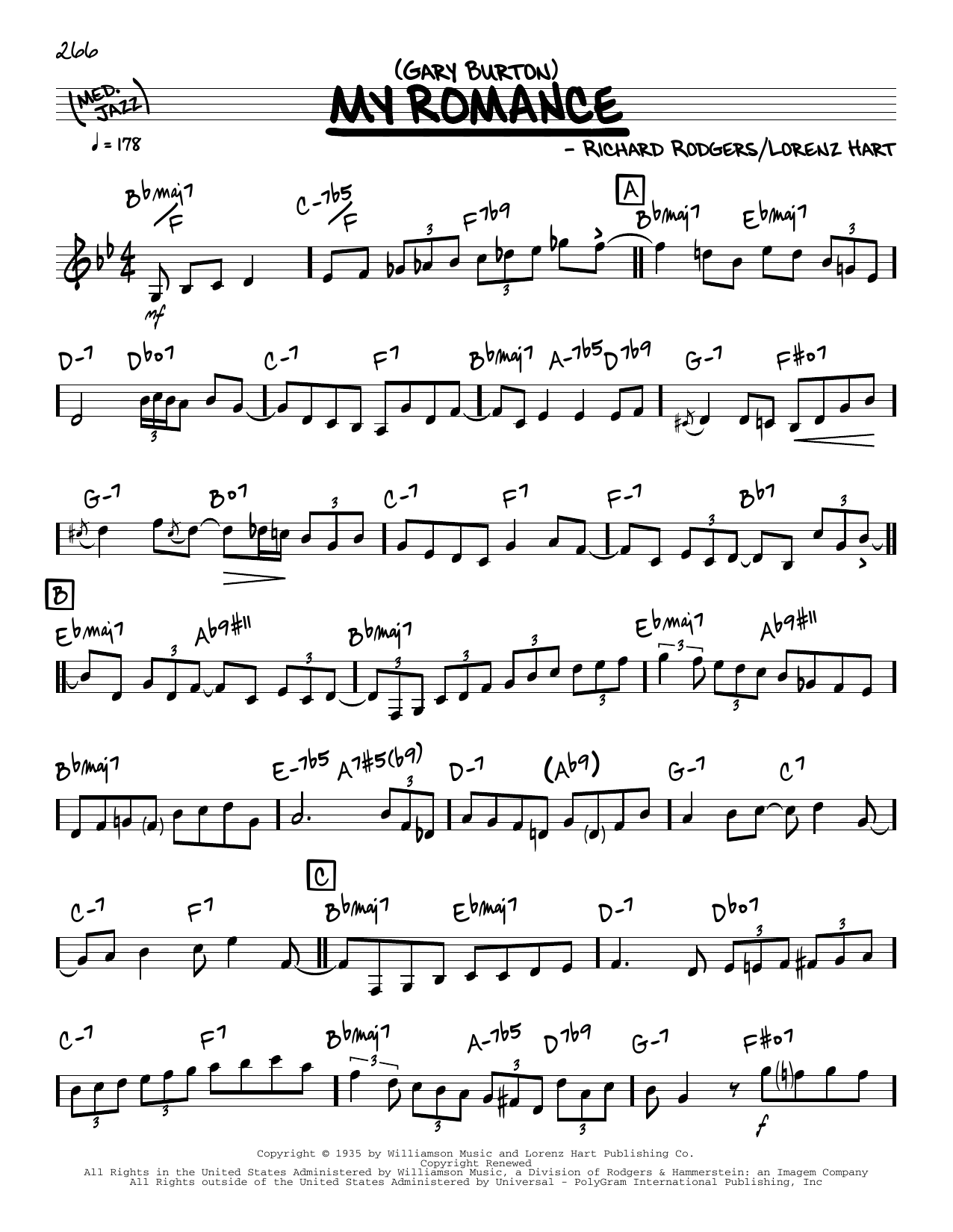 Gary Burton My Romance (solo only) Sheet Music Notes & Chords for Real Book – Melody & Chords - Download or Print PDF