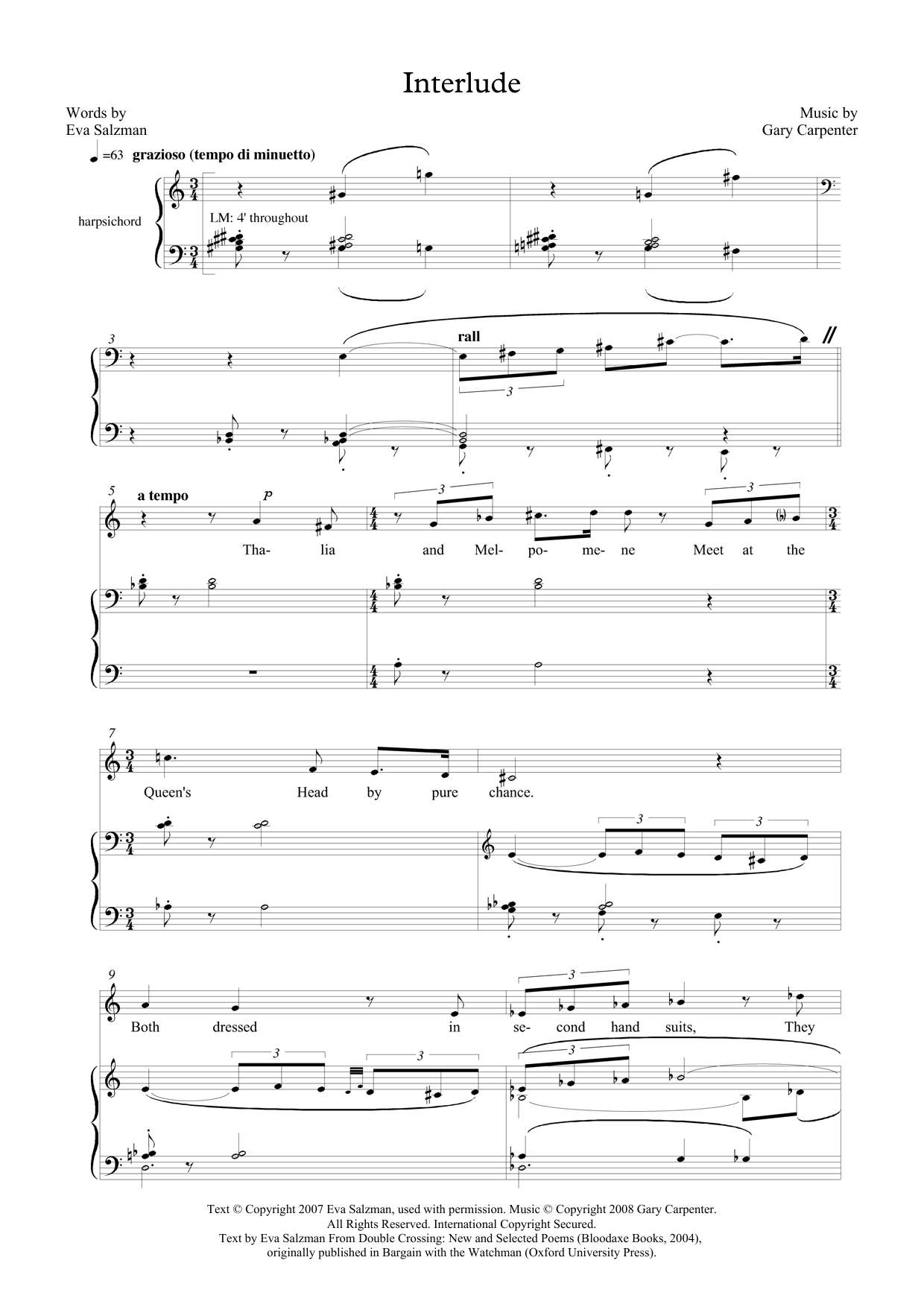 Gary Carpenter Interlude (for mezzo-soprano and harpsichord) Sheet Music Notes & Chords for Piano & Vocal - Download or Print PDF