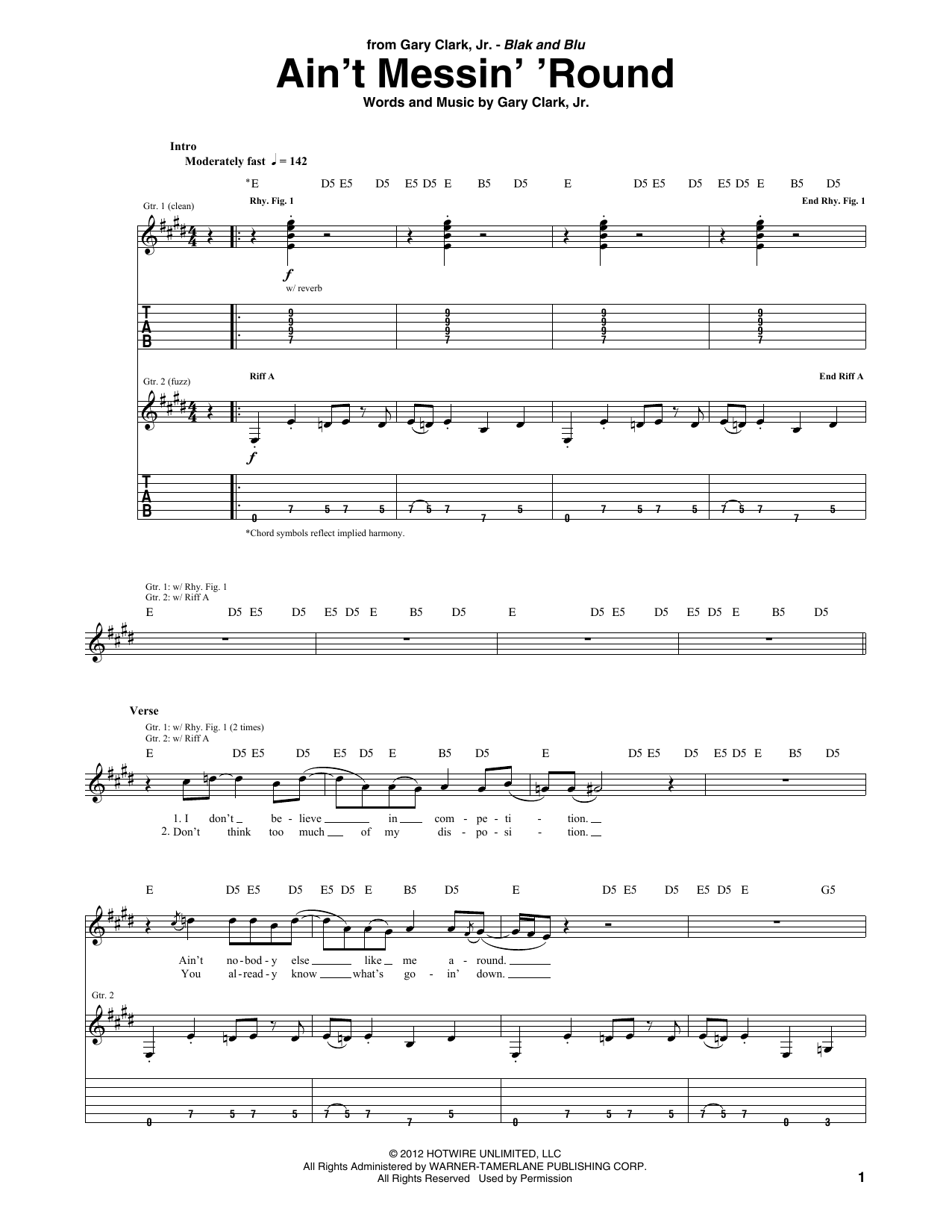 Gary Clark, Jr. Ain't Messin' 'Round Sheet Music Notes & Chords for Guitar Tab - Download or Print PDF