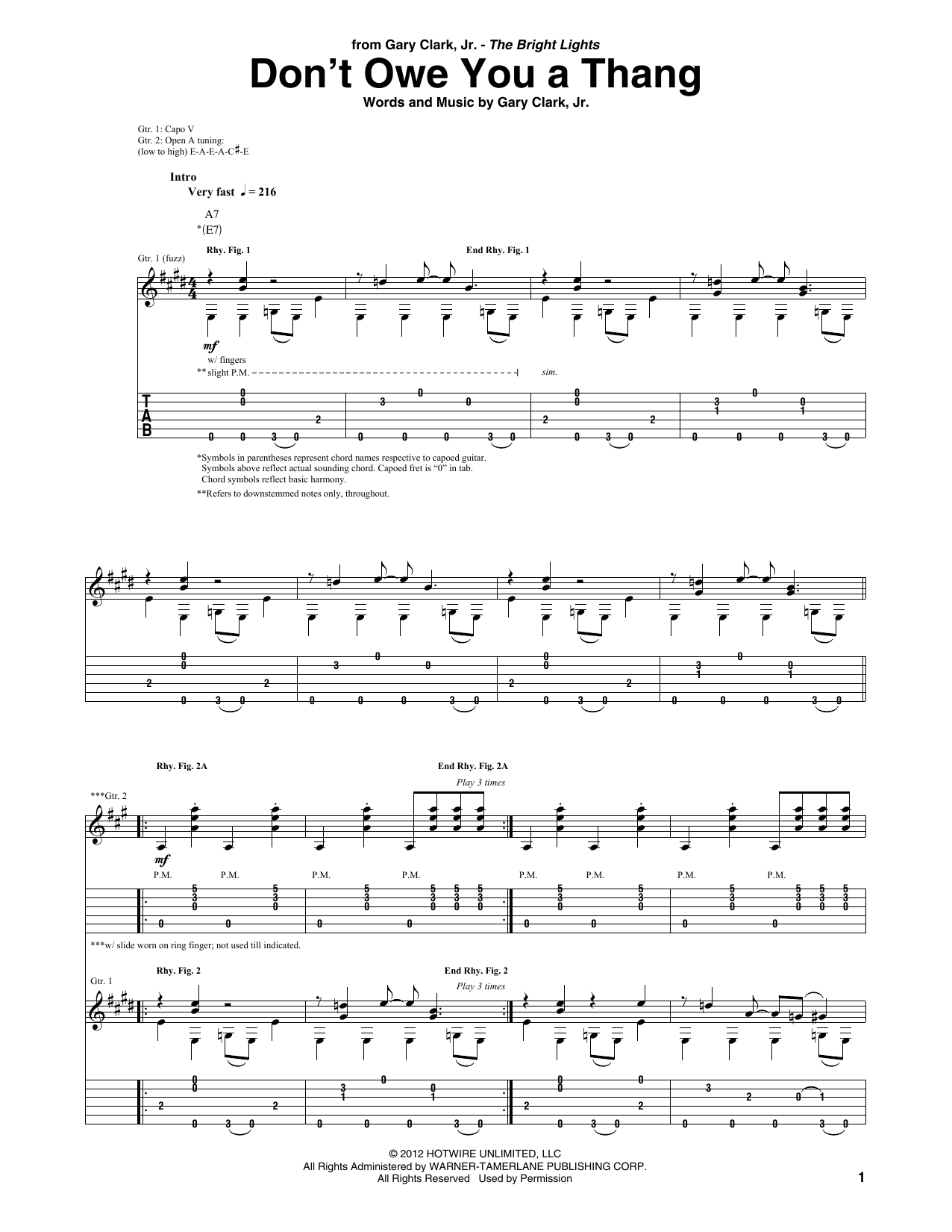 Gary Clark, Jr. Don't Owe You A Thang Sheet Music Notes & Chords for Guitar Tab - Download or Print PDF