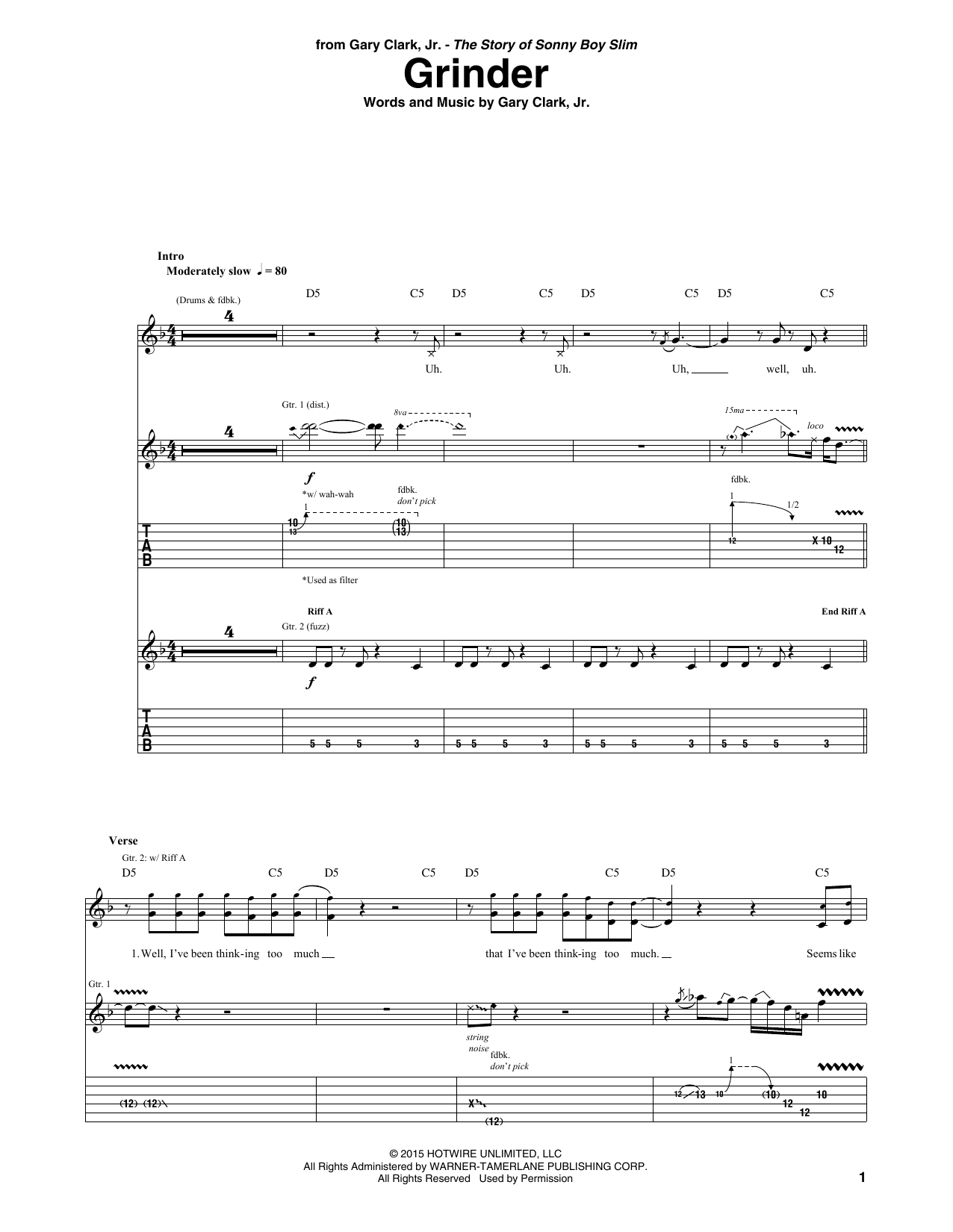 Gary Clark, Jr. Grinder Sheet Music Notes & Chords for Guitar Tab - Download or Print PDF
