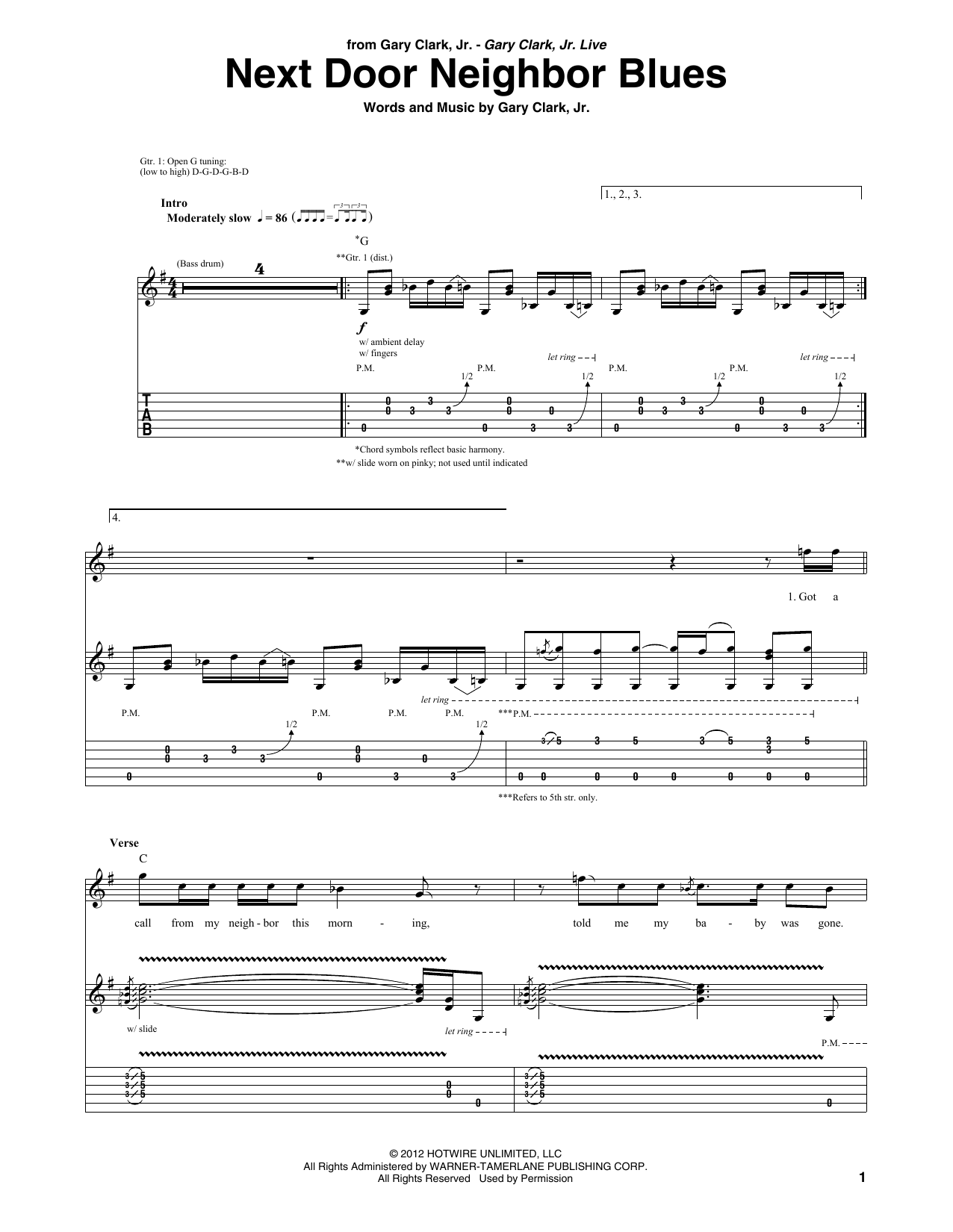 Gary Clark, Jr. Next Door Neighbor Blues Sheet Music Notes & Chords for Guitar Tab - Download or Print PDF