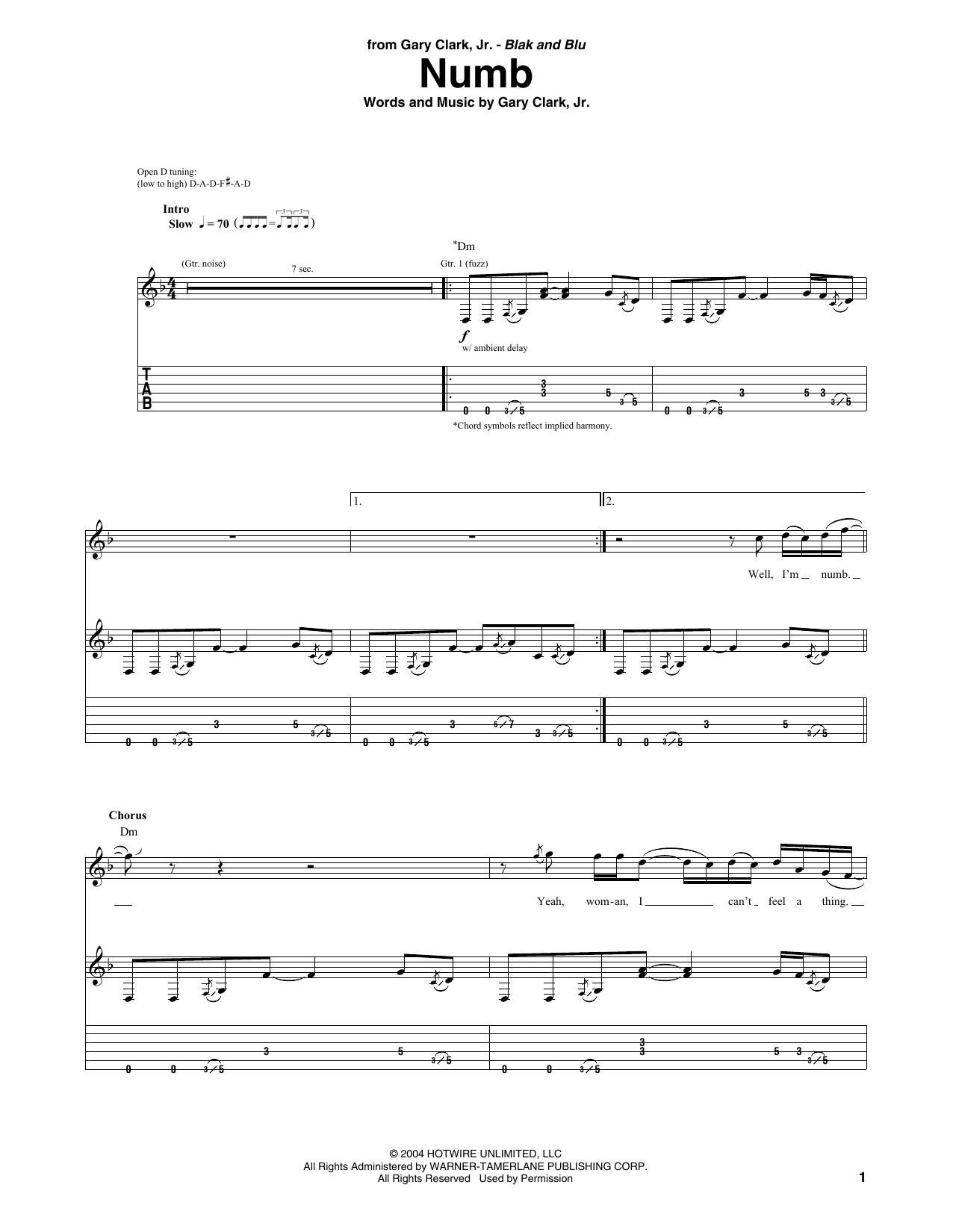 Gary Clark, Jr. Numb Sheet Music Notes & Chords for Guitar Tab - Download or Print PDF