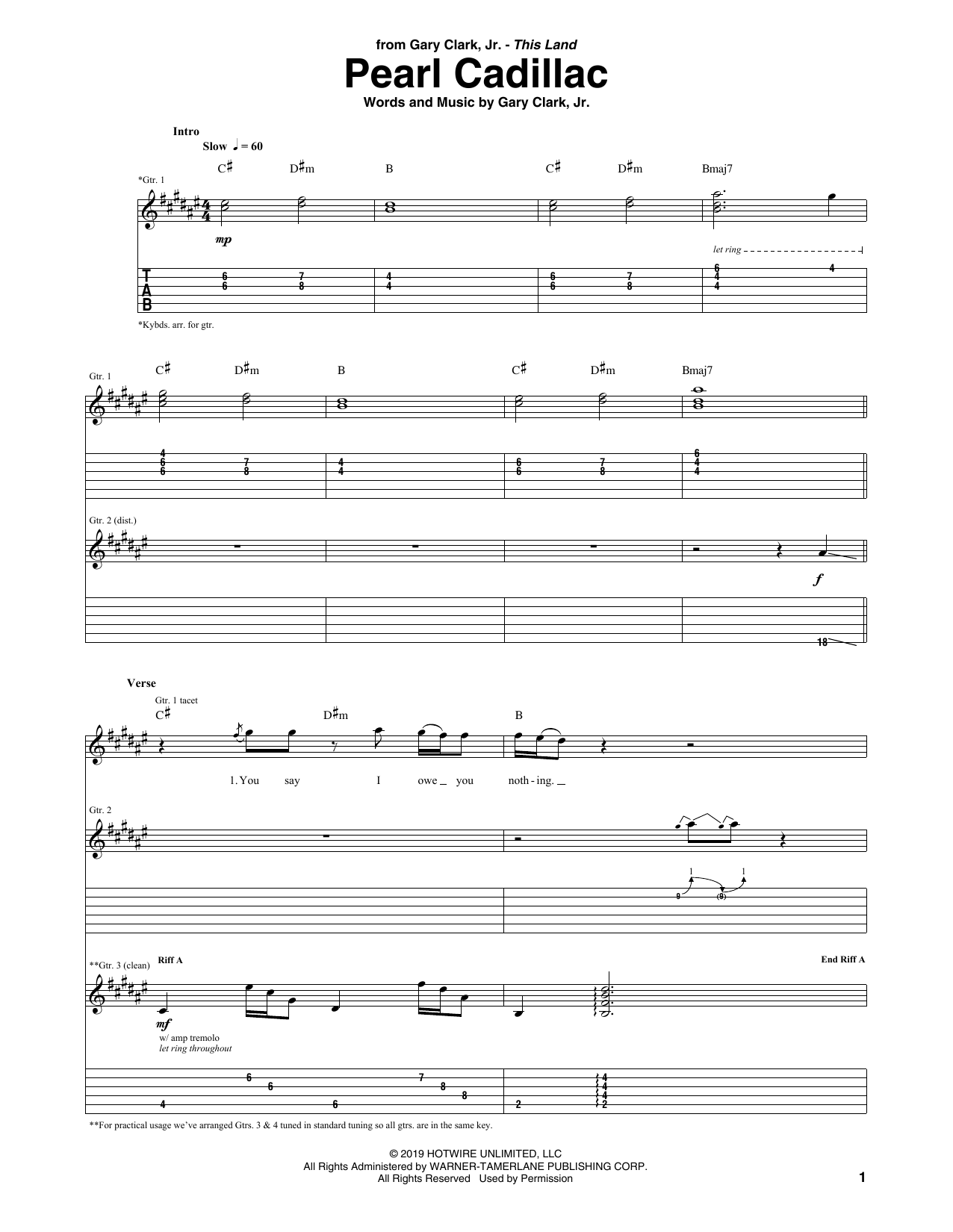 Gary Clark, Jr. Pearl Cadillac Sheet Music Notes & Chords for Guitar Tab - Download or Print PDF