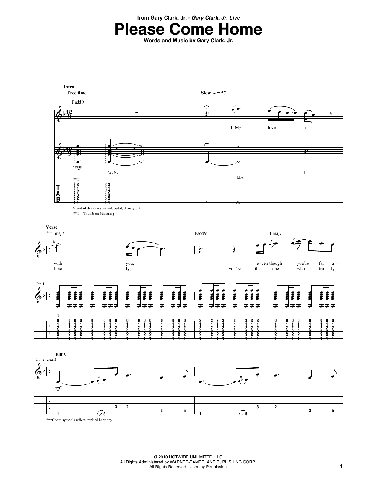 Gary Clark, Jr. Please Come Home Sheet Music Notes & Chords for Guitar Tab - Download or Print PDF