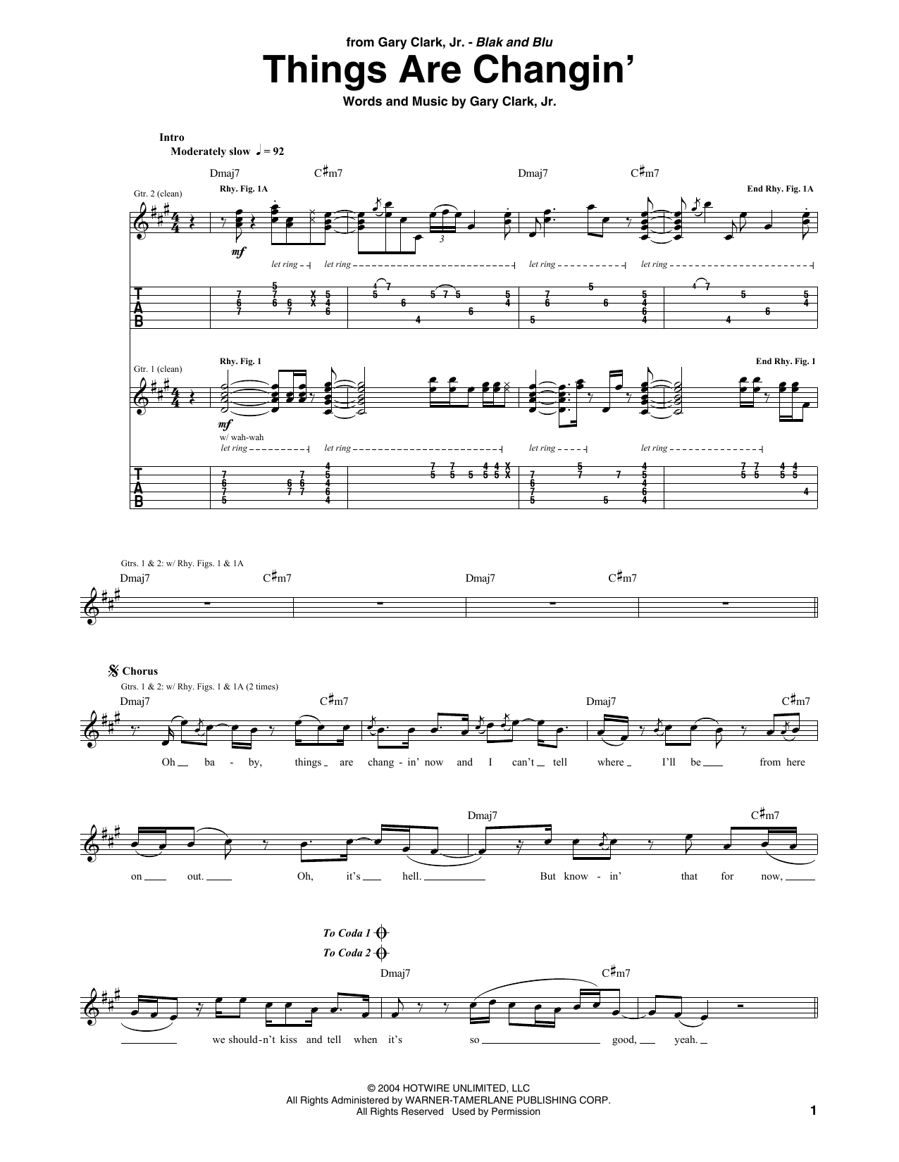 Gary Clark, Jr. Things Are Changin' Sheet Music Notes & Chords for Guitar Tab - Download or Print PDF