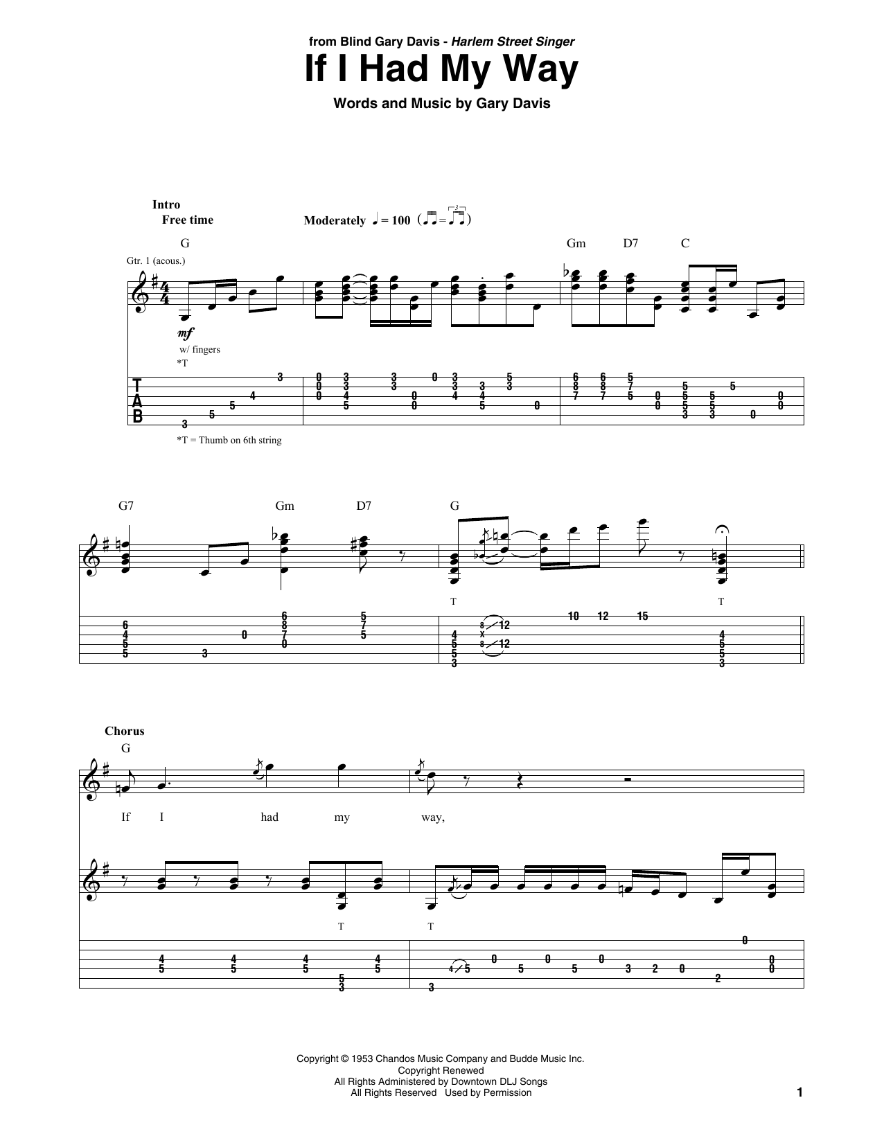 Gary Davis If I Had My Way Sheet Music Notes & Chords for Solo Guitar Tab - Download or Print PDF