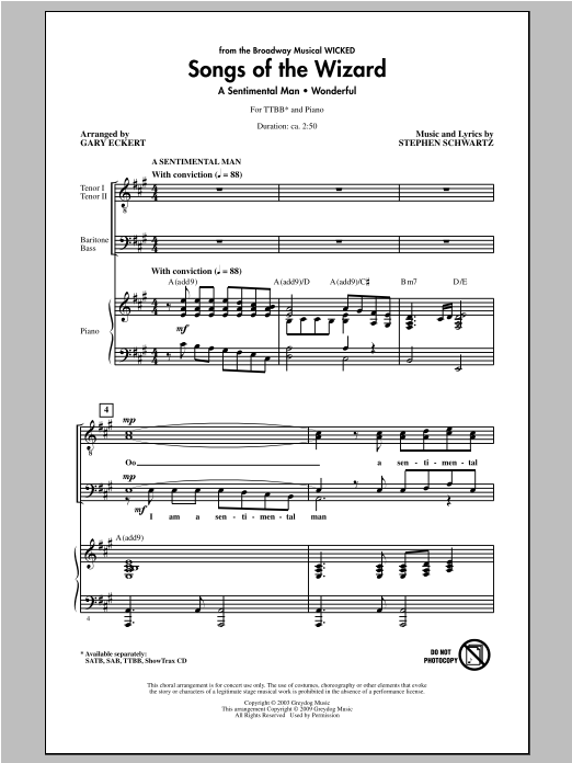 Stephen Schwartz Songs of the Wizard (from Wicked) (arr. Gary Eckert) Sheet Music Notes & Chords for SATB - Download or Print PDF