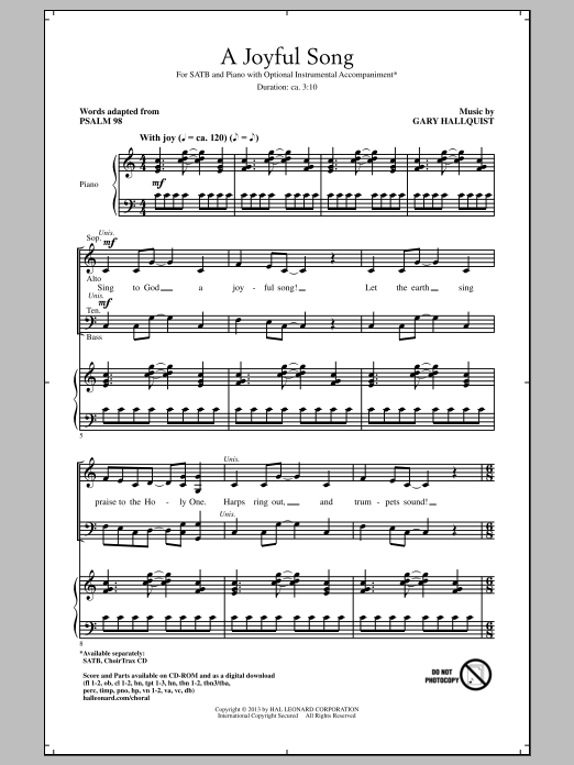 Gary Hallquist A Joyful Song Sheet Music Notes & Chords for SATB - Download or Print PDF