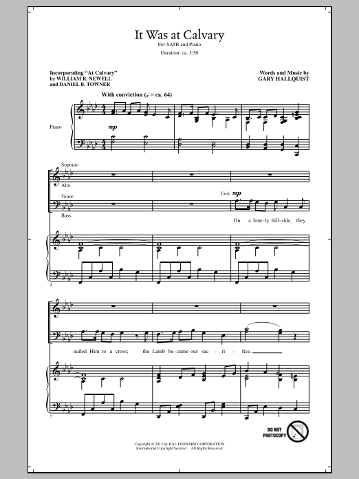 Gary Hallquist It Was At Calvary Sheet Music Notes & Chords for SATB - Download or Print PDF
