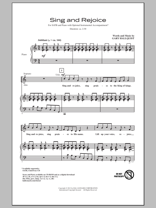 Gary Hallquist Sing And Rejoice Sheet Music Notes & Chords for SATB - Download or Print PDF
