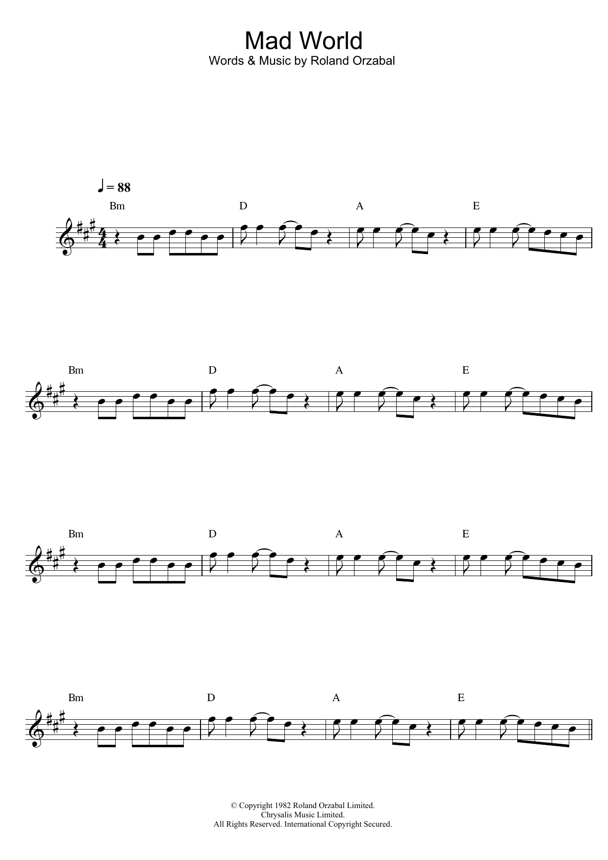 Gary Jules Mad World (from Donnie Darko) Sheet Music Notes & Chords for Piano Chords/Lyrics - Download or Print PDF