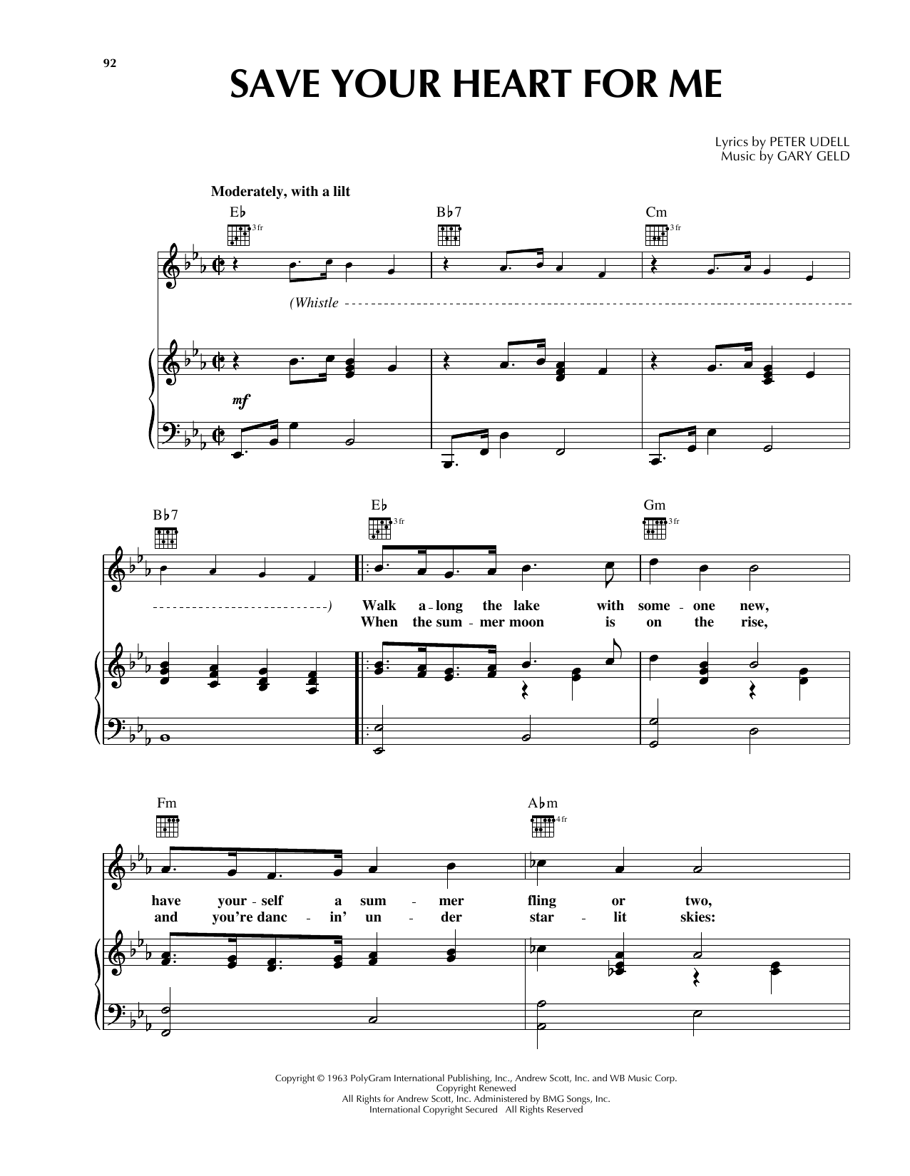 Gary Lewis & The Playboys Save Your Heart For Me Sheet Music Notes & Chords for Piano, Vocal & Guitar (Right-Hand Melody) - Download or Print PDF