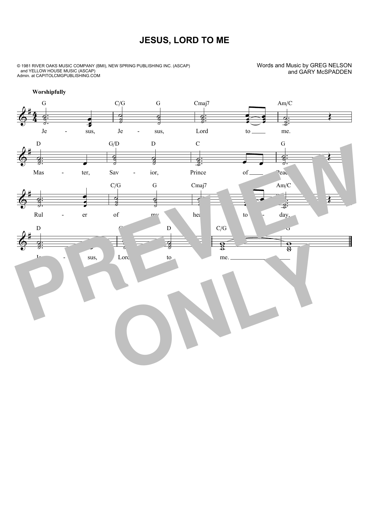 Gary McSpadden Jesus, Lord To Me Sheet Music Notes & Chords for Melody Line, Lyrics & Chords - Download or Print PDF