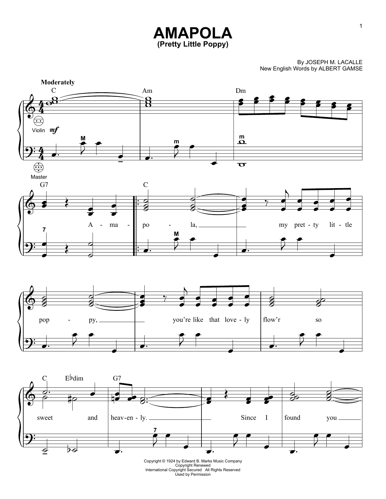 Gary Meisner Amapola (Pretty Little Poppy) Sheet Music Notes & Chords for Accordion - Download or Print PDF