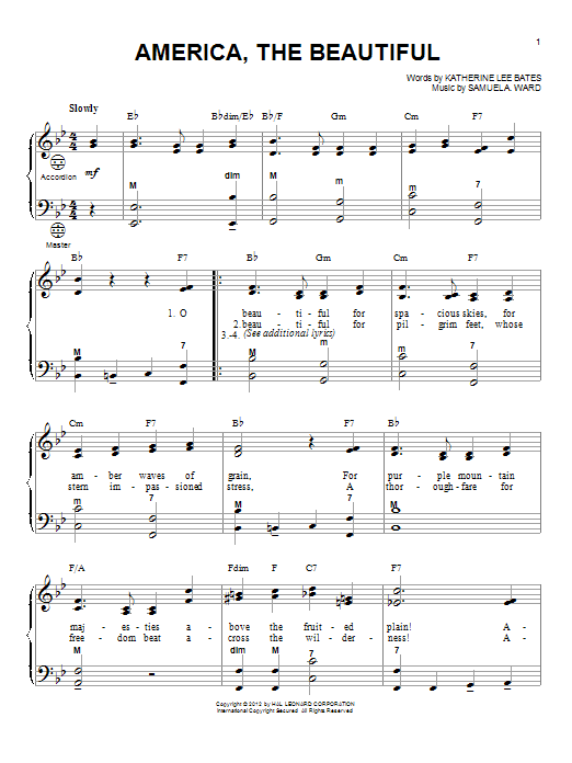 Gary Meisner America, The Beautiful Sheet Music Notes & Chords for Accordion - Download or Print PDF
