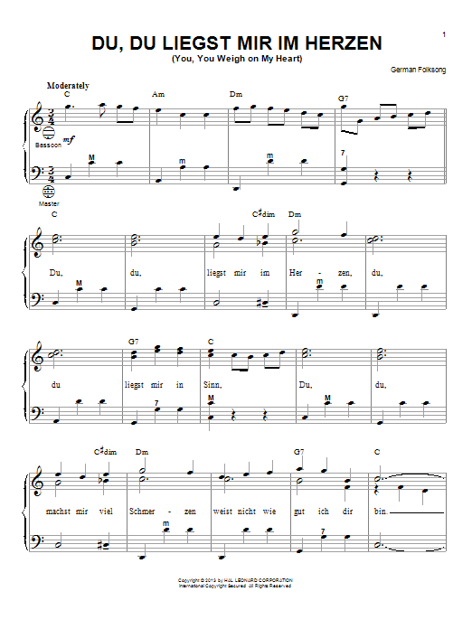 Gary Meisner Du, Du Liegst Mir Im Herzen (You, You Weigh On My Heart) Sheet Music Notes & Chords for Accordion - Download or Print PDF