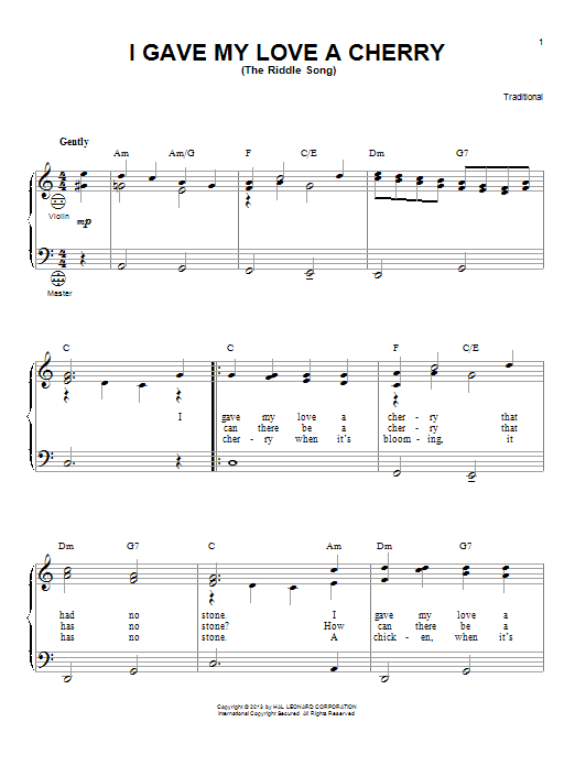 Gary Meisner I Gave My Love A Cherry (The Riddle Song) Sheet Music Notes & Chords for Accordion - Download or Print PDF