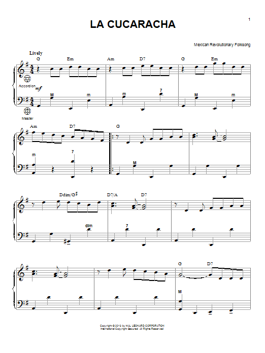 Gary Meisner La Cucaracha Sheet Music Notes & Chords for Accordion - Download or Print PDF
