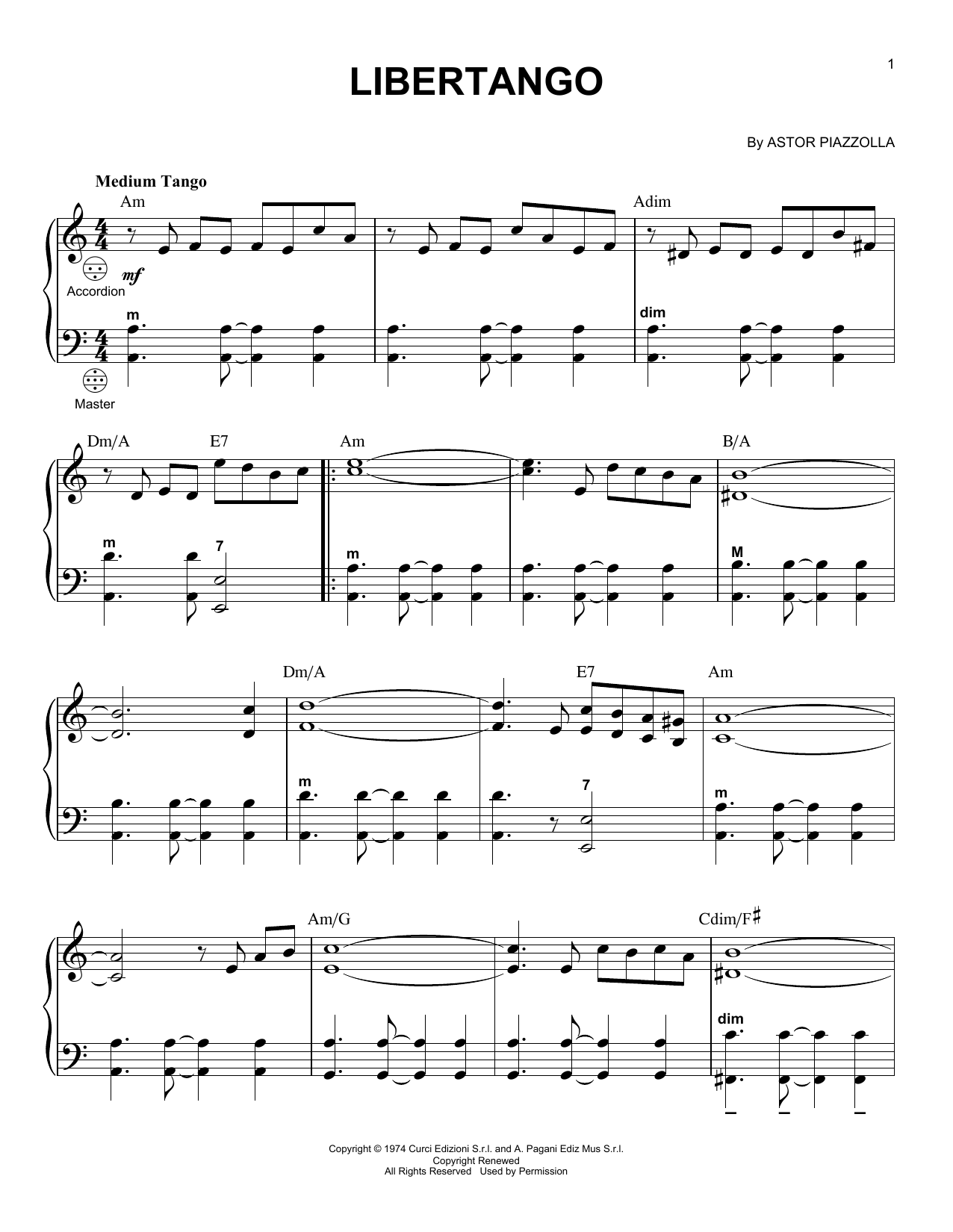 Gary Meisner Libertango Sheet Music Notes & Chords for Accordion - Download or Print PDF