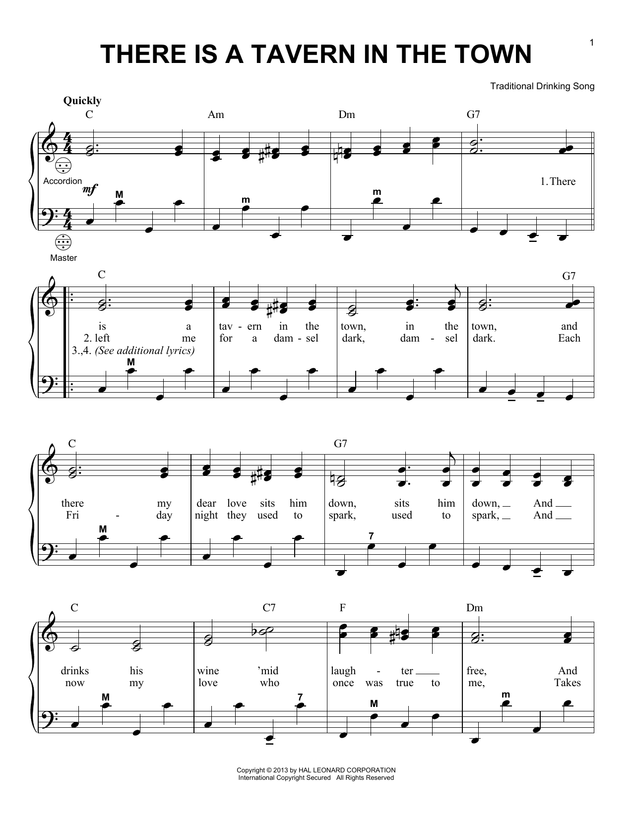 Gary Meisner There Is A Tavern In The Town Sheet Music Notes & Chords for Accordion - Download or Print PDF