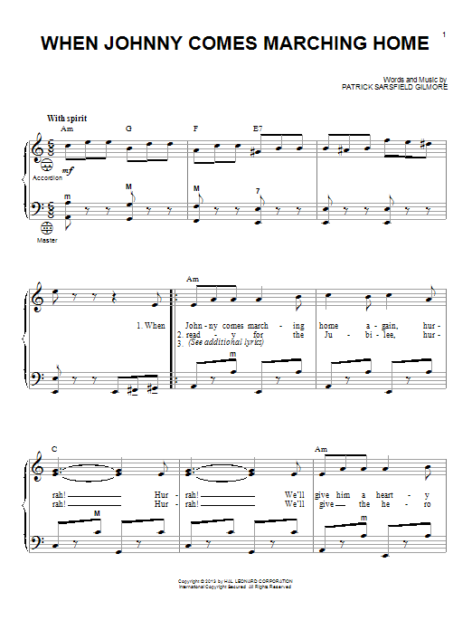 Gary Meisner When Johnny Comes Marching Home Sheet Music Notes & Chords for Accordion - Download or Print PDF
