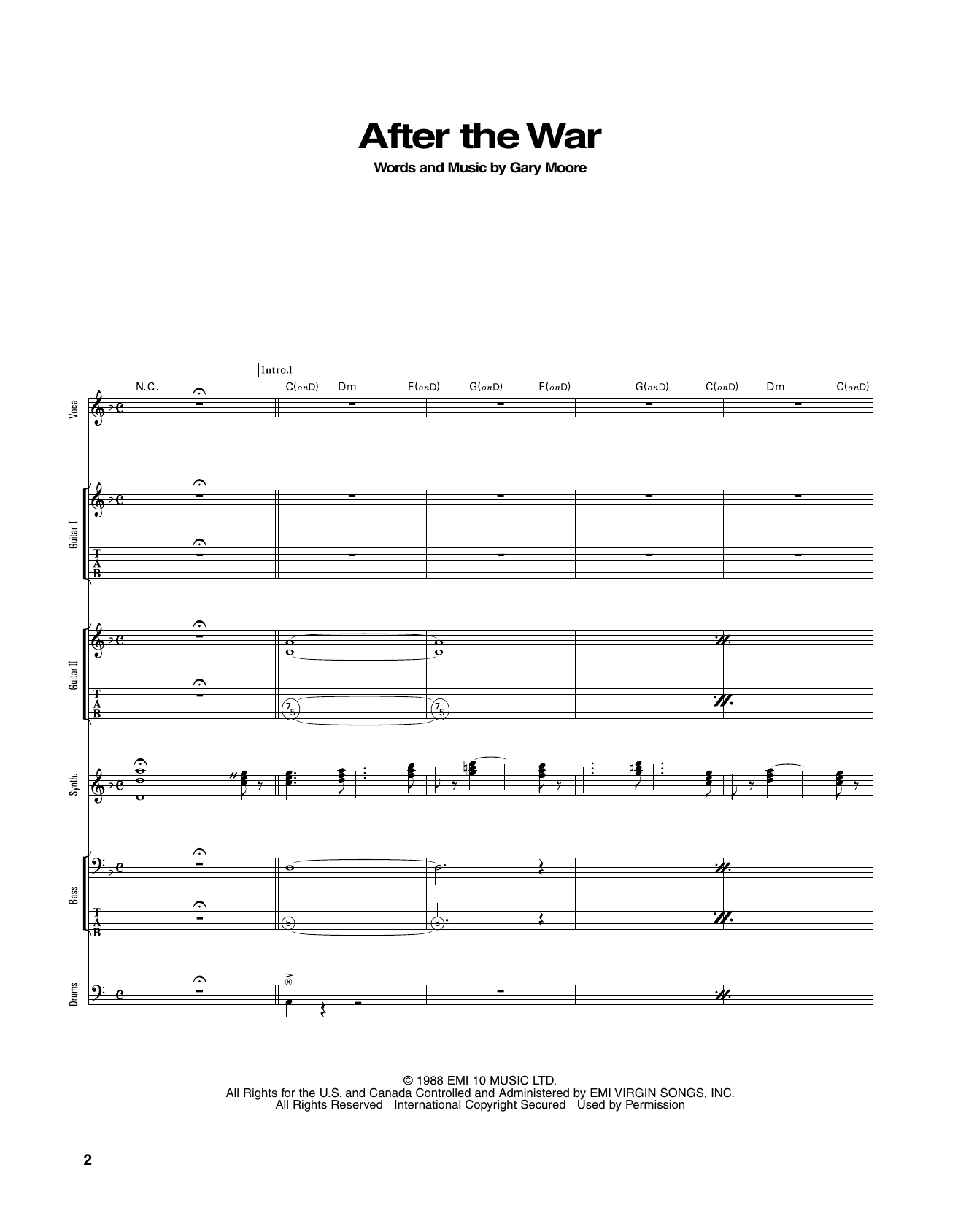 Gary Moore After The War Sheet Music Notes & Chords for Transcribed Score - Download or Print PDF