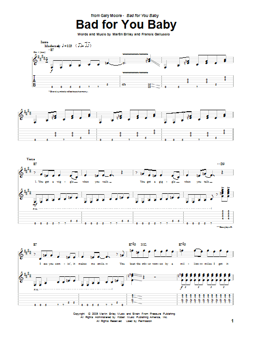Gary Moore Bad For You Baby Sheet Music Notes & Chords for Guitar Tab - Download or Print PDF
