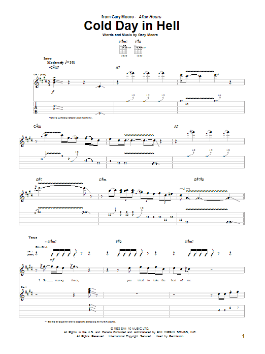 Gary Moore Cold Day In Hell Sheet Music Notes & Chords for Guitar Tab - Download or Print PDF