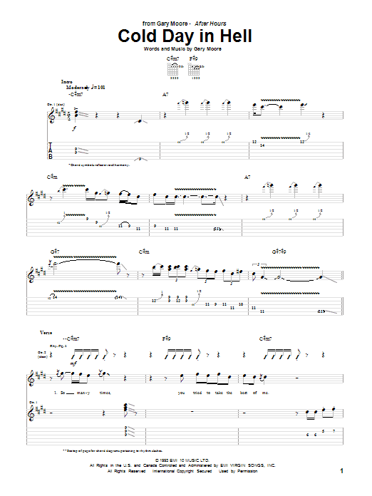 Gary Moore Cold Day In Hell Sheet Music Notes & Chords for Guitar Tab Play-Along - Download or Print PDF