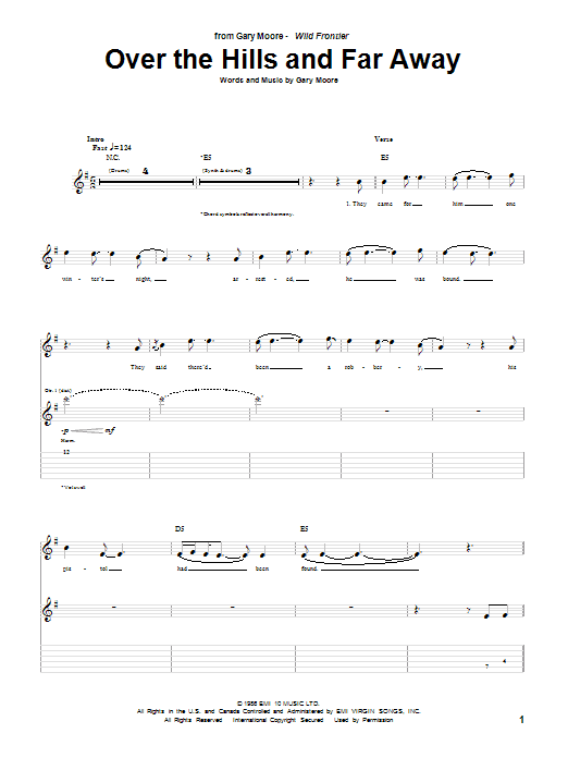 Gary Moore Over The Hills And Far Away Sheet Music Notes & Chords for Guitar Tab - Download or Print PDF