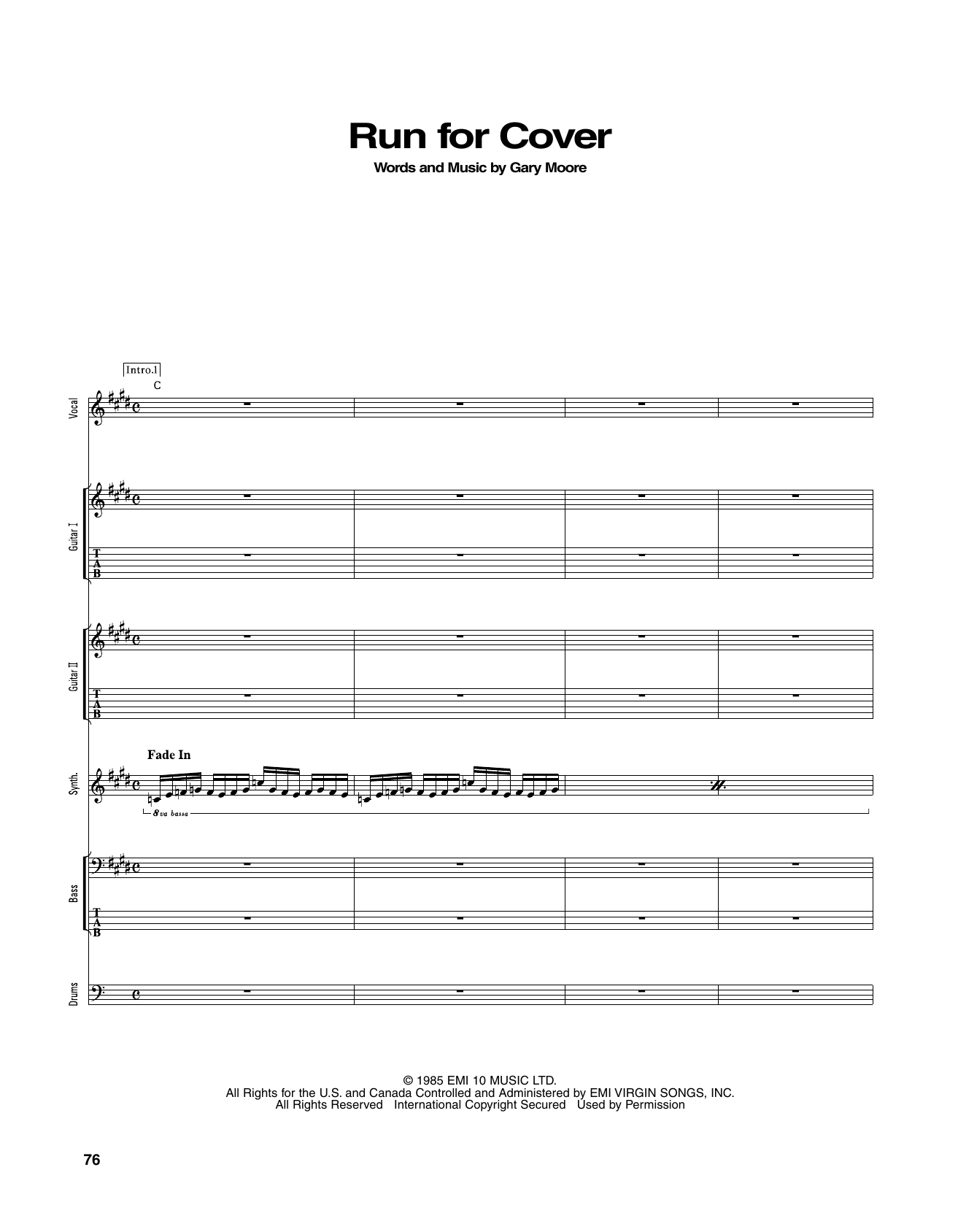 Gary Moore Run For Cover Sheet Music Notes & Chords for Transcribed Score - Download or Print PDF
