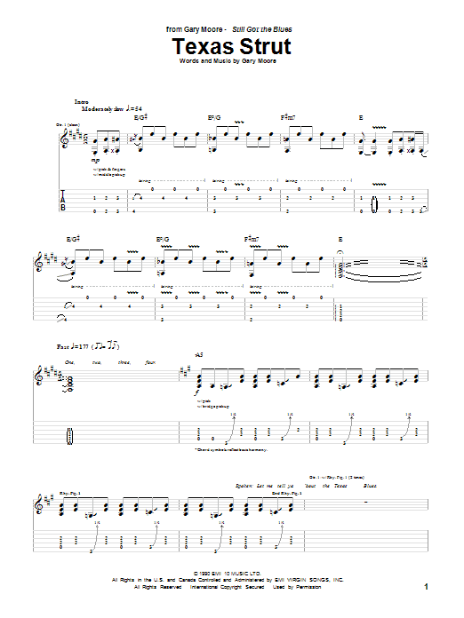 Gary Moore Texas Strut Sheet Music Notes & Chords for Guitar Tab - Download or Print PDF