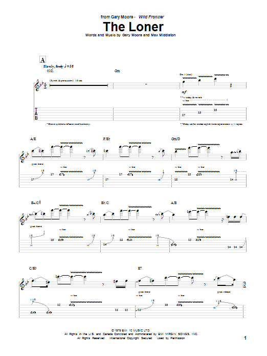 Gary Moore The Loner Sheet Music Notes & Chords for Guitar Tab - Download or Print PDF