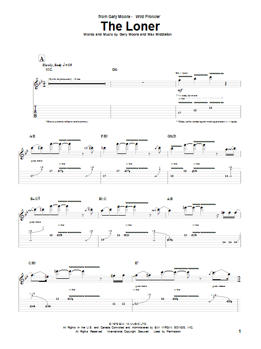Gary Moore The Loner Sheet Music Notes & Chords for Guitar Tab Play-Along - Download or Print PDF