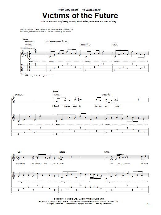 Gary Moore Victims Of The Future Sheet Music Notes & Chords for Guitar Tab - Download or Print PDF