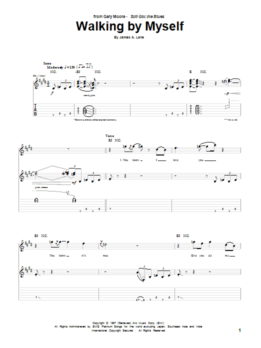 Gary Moore Walking By Myself Sheet Music Notes & Chords for Guitar Tab Play-Along - Download or Print PDF