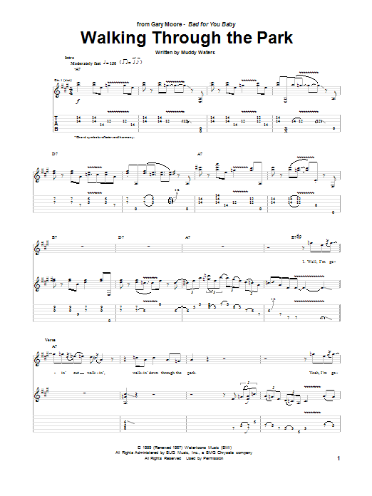 Gary Moore Walking Through The Park Sheet Music Notes & Chords for Guitar Tab - Download or Print PDF