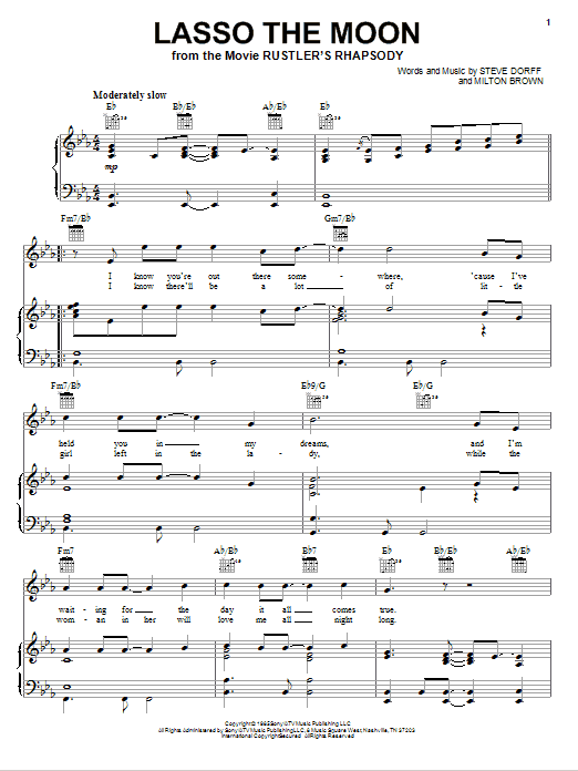 Gary Morris Lasso The Moon Sheet Music Notes & Chords for Piano, Vocal & Guitar (Right-Hand Melody) - Download or Print PDF