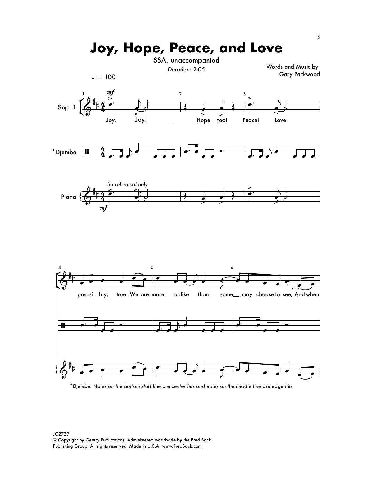 Gary Packwood Joy, Hope, Peace, And Love Sheet Music Notes & Chords for SSA Choir - Download or Print PDF