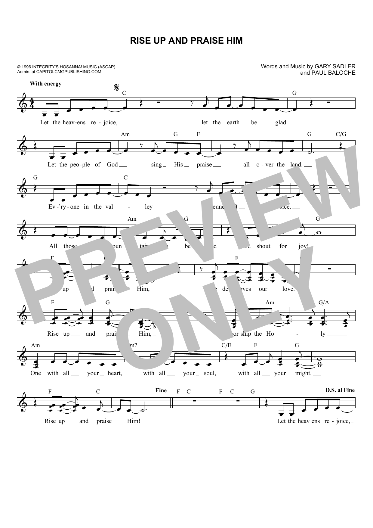 Gary Sadler Rise Up And Praise Him Sheet Music Notes & Chords for Melody Line, Lyrics & Chords - Download or Print PDF