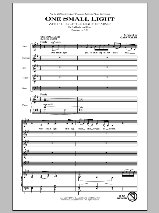 Gary Walth One Small Light (with This Little Light of Mine) Sheet Music Notes & Chords for SATB - Download or Print PDF