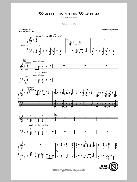 Gary Walth Wade In The Water Sheet Music Notes & Chords for SATB - Download or Print PDF
