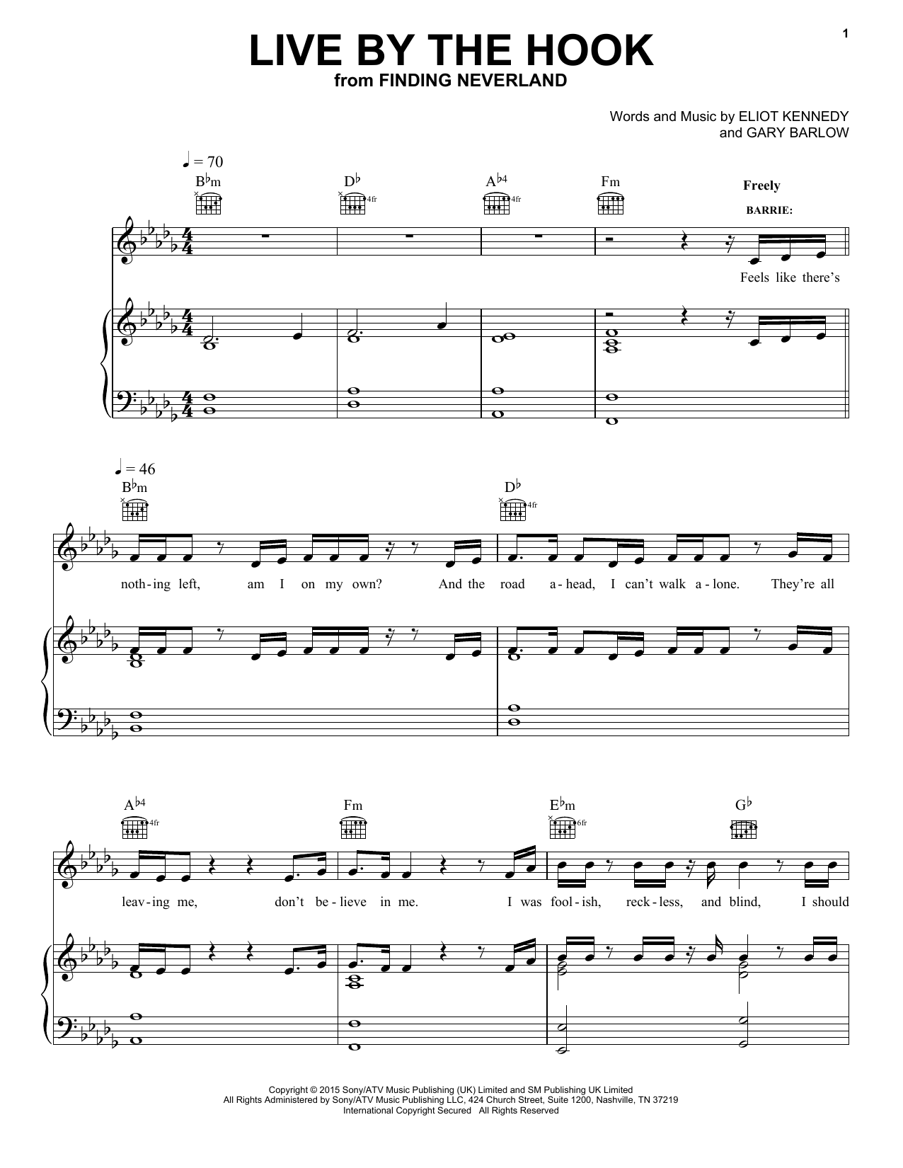Preview Gary Barlow Live By The Hook Musical/Show sheet music, notes and chords for Piano, Vocal & Guitar (Right-Hand Melody), SKU: 163957 Live By The Hook sheet music