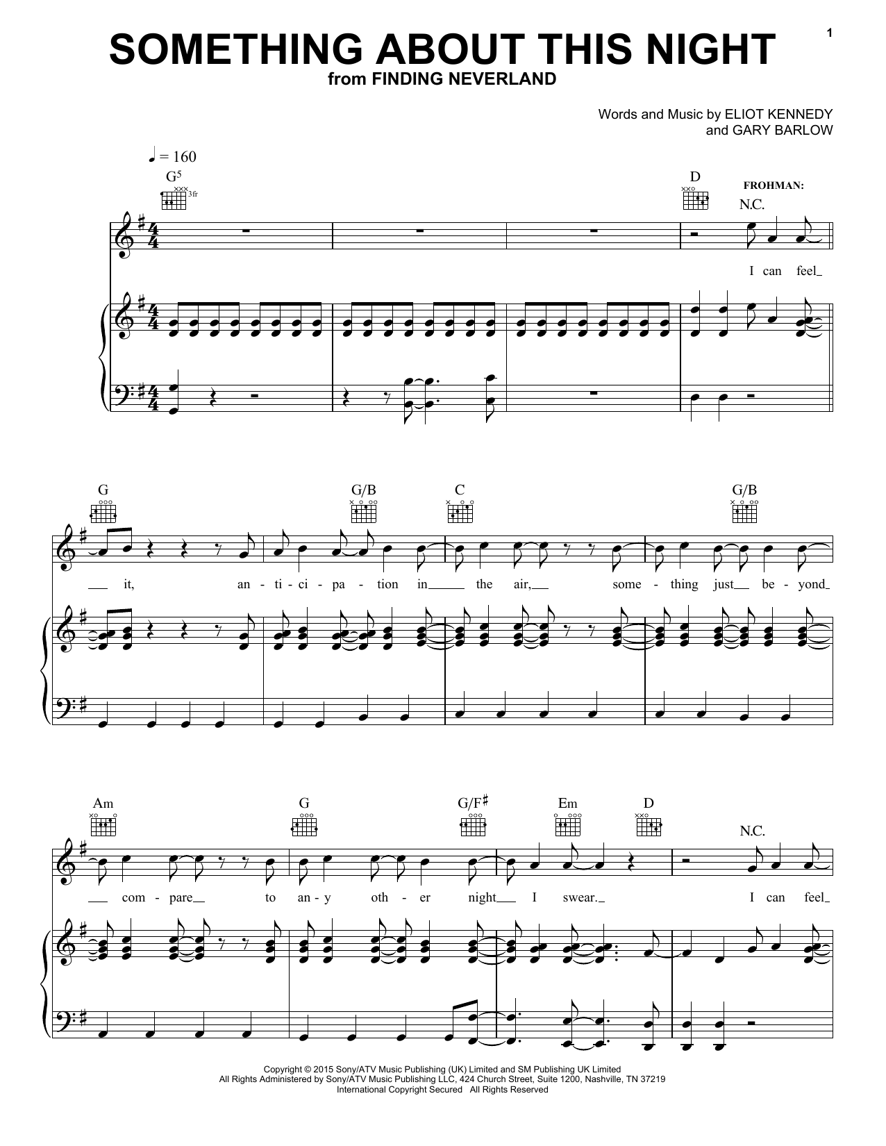 Preview Gary Barlow & Eliot Kennedy Something About This Night Musical/Show sheet music, notes and chords for Piano, Vocal & Guitar (Right-Hand Melody), SKU: 164508 Something About This Night sheet music