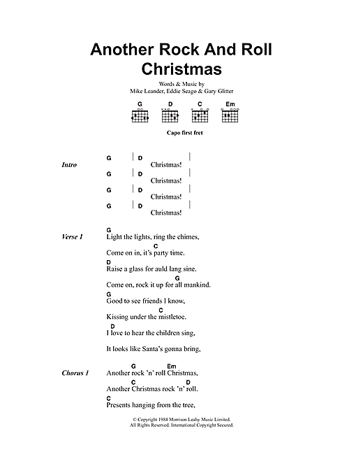 Preview Gary Glitter Another Rock And Roll Christmas Pop sheet music, notes and chords for Lyrics & Chords, SKU: 49764 Another Rock And Roll Christmas sheet music