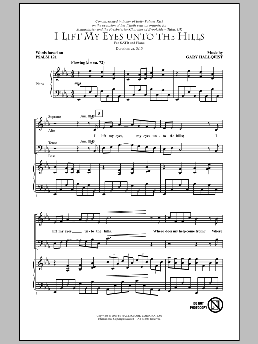 Preview Gary Hallquist I Lift My Eyes Unto The Hills Concert sheet music, notes and chords for SATB, SKU: 281500 I Lift My Eyes Unto The Hills sheet music