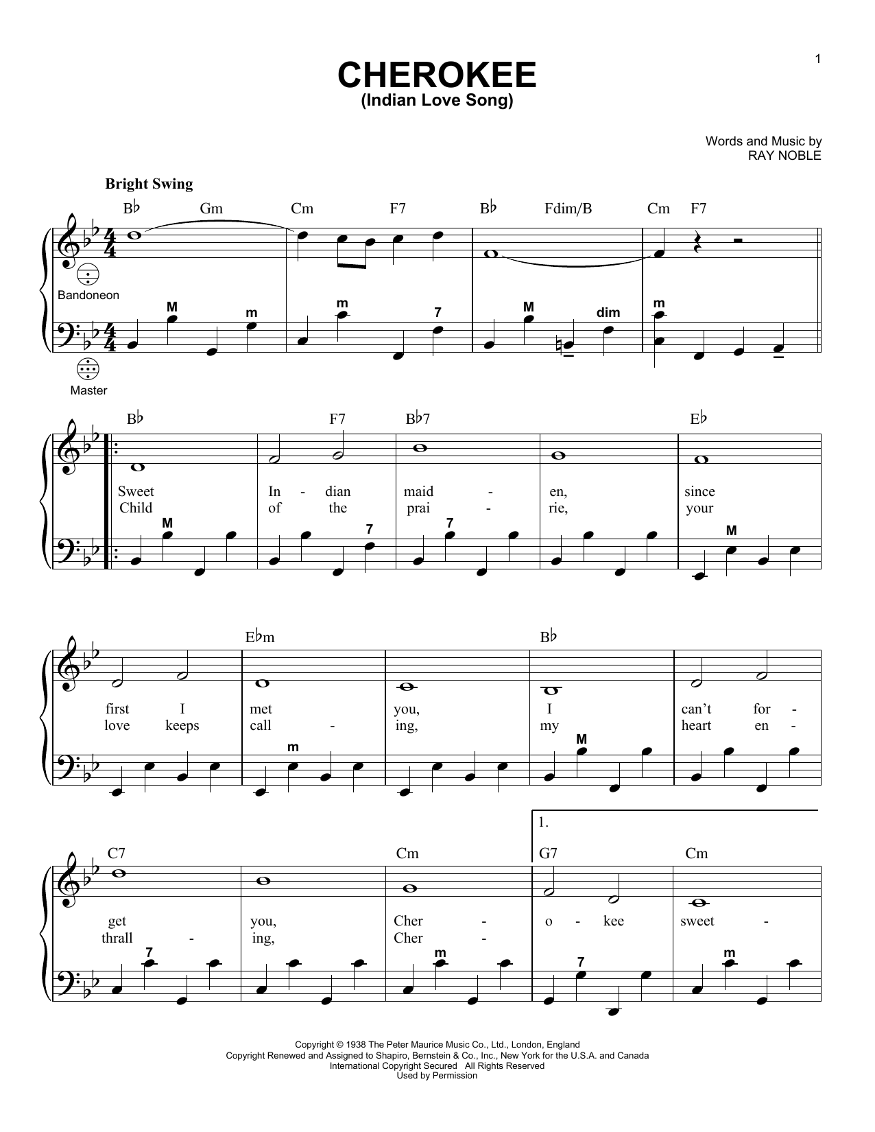 Preview Gary Meisner Cherokee (Indian Love Song) Folk sheet music, notes and chords for Accordion, SKU: 252047 Cherokee (Indian Love Song) sheet music