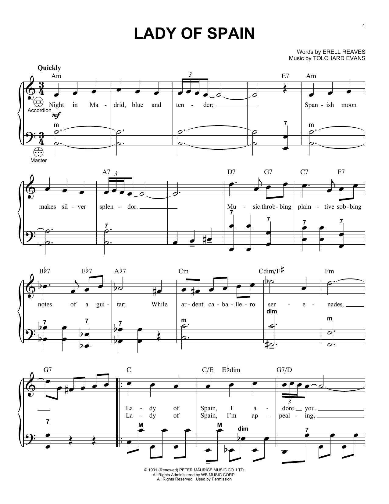 Preview Gary Meisner Lady Of Spain Folk sheet music, notes and chords for Accordion, SKU: 252050 Lady Of Spain sheet music
